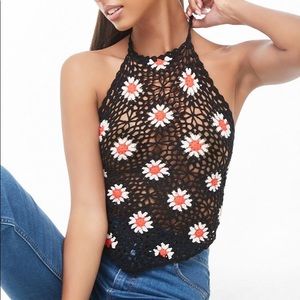 NWT Forever 21 open knit crochet halter top